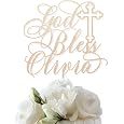 Personalized God Bless Cake Topper - Customized Baptism Cake Topper with Name - Communion Cake Decoration - Christening Decor - Baptism Cake Toppers for Boys & Girls