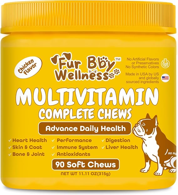 Daily Dog Multivitamin, Chewable Dog Vitamins and Supplements for Hip & Joints, Skin & Coat, Probiotics & Omega 3 Fish Oil for Dogs - Senior & Puppy Multivitamin - 90 Chews