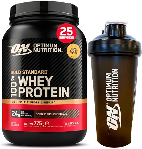 Optimum Nutrition Gold Standard 100% Whey Protein Powder Flavour Double Rich Chocolate 775 g 25 Servings + Shaker