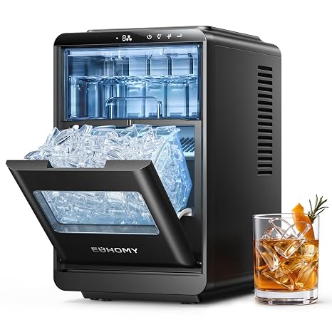 EUHOMY Countertop Crescent Ice Maker, 16Pcs in 12Mins, 35Lbs/24H, Auto Deep Cleaning, Timer, Adjustable Ice Thickness, Portable Ice Cube Maker for Whiskey/Coffee/Soft Drinks