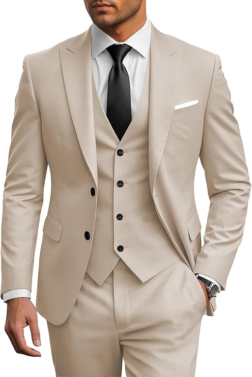 Wangyue Men's 3 Piece Tuxedo Suit Slim Fit Double Breasted Suit Men Wedding Party Prom Suits Sets