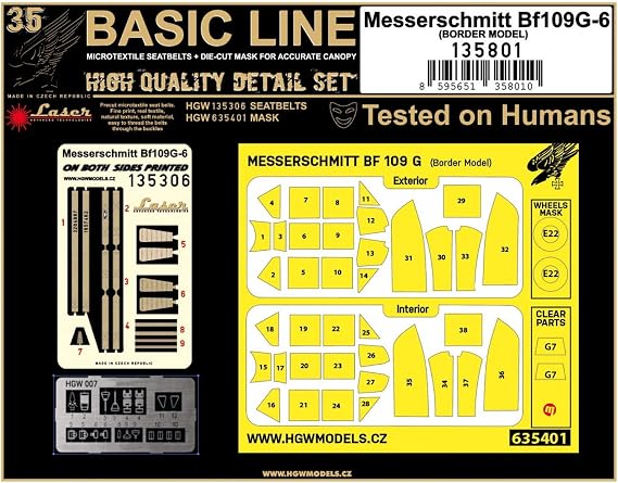 HGW 135801 1/35 Seatbelts for Bf 109G-6 Basic LINE and Masks for Border Model