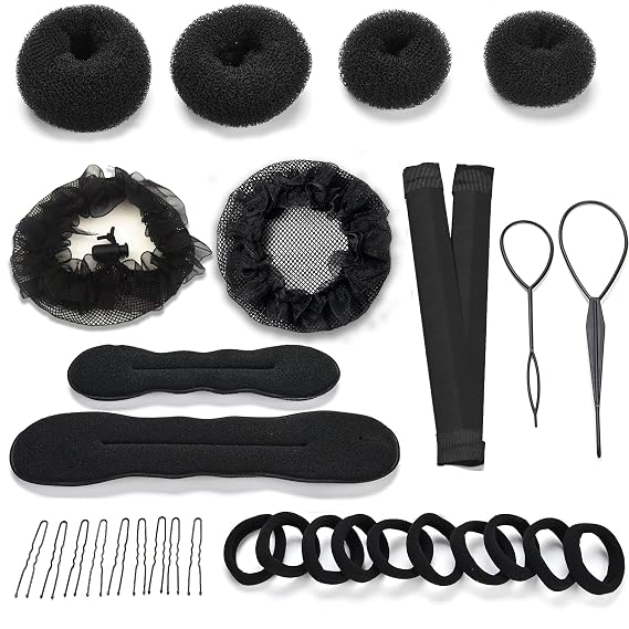 Hair Bun Maker Set 31 Piece Styling Accessory Set The Most Complete Styling Accessory Set (Black)