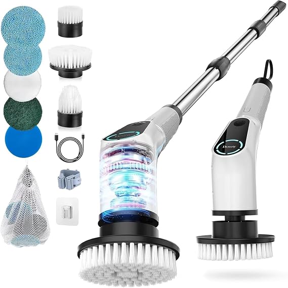 Dovety Electric Spin Scrubber, Extendable Handle, 8 Brush Heads-WH
