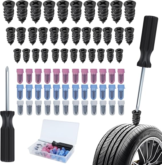 Tyre Repair Kit Rubber Nails with Screwdriver, Car Puncture Repair Kit with Storage Box, Fast Tire Repair Nail Tool, Universal Tyre Repair Nails for Auto Car Motorcycle