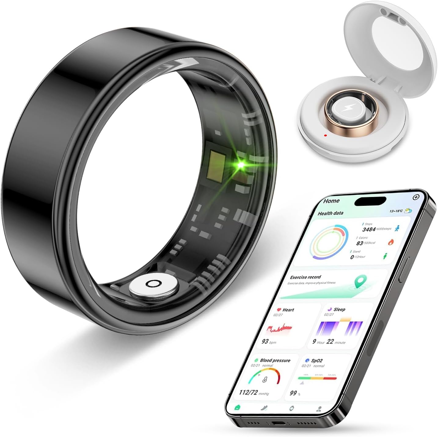2025 New Smart Ring Health Tracker for Men Women - IP68 Waterproof Fitness Ring with Sleep TrackerHeart RateBlood OxygenStepsDistanceCalories,Air Gestures,Charging case Up to 7-Day,Black #8