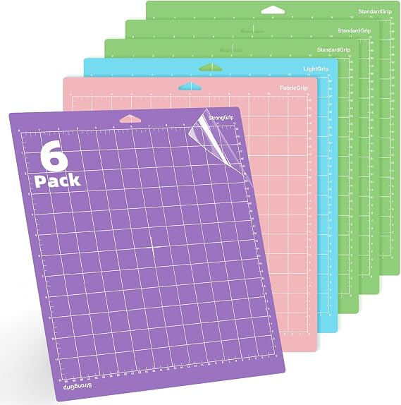 WISYOK 6-Pack 12x12 Inch Cutting Mats, Adhesive | Mats for Explore Air 2/Air/One/Maker, Standard, Light, Strong, Fabric, for Quilting, Sewing & DIY Crafts