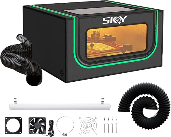 Lutyr Skpuphy Integrated Laser Engraving Machine Enclosure with LED Light, Ventilation Kit, Fits Most Laser Cutters, Insulates From Smoke, Odor, Noise, Eye Protection 720*720*400MM