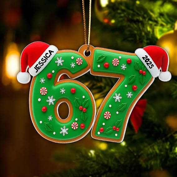 Personalized 6 7 Christmas Ornament, Custom Six Seven 6 7 Acrylic Ornament, Funny Teen Slang Holiday Decor, Gen Z Christmas Tree Gift, Personalized Youth Xmas Decoration 3