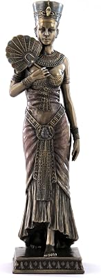8.75 Inch Egyptian Queen Holding Fan Cold Cast Bronze Figurine