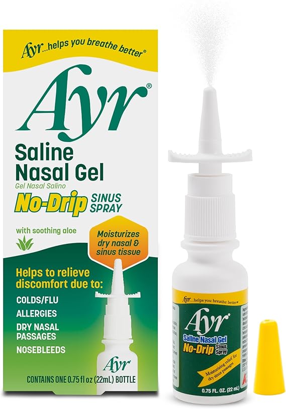 Ayr Saline Nasal Gel No-drip Sinus Spray With Soothing Aloe Vera, 0.75 Fl Oz Spray Bottle, (Pack of 1)