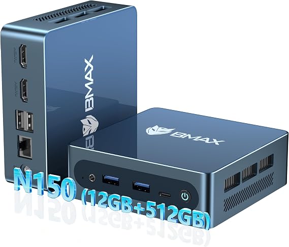 Bmax Mini PC B4 Ultra, Intel N150 (Up to 3.6GHz) 12GB LPDDR5 512GB SSD, Windows 11 Mini Desktop Computer, Dual 4K HDMI 2.1, WiFi 5, BT 5.0, USB-C Small PC for Streaming, HTPC & Digital Signage