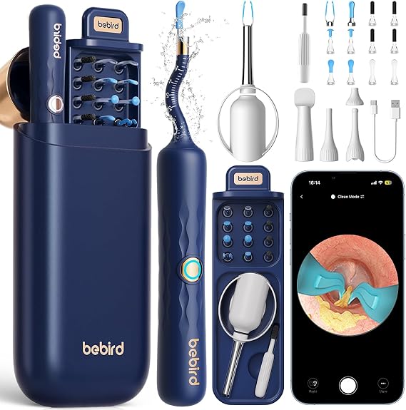 Bebird D39R Ear Wax Removal:Ear Camera with Storage Case &Painless Tweezers | FSA/HSA Flexible HD Camera Fits Curved Ear Canals,12 Earwax Removal Tips, Anti-Insert Guard& 3 Silicone Kits for Family, Blue