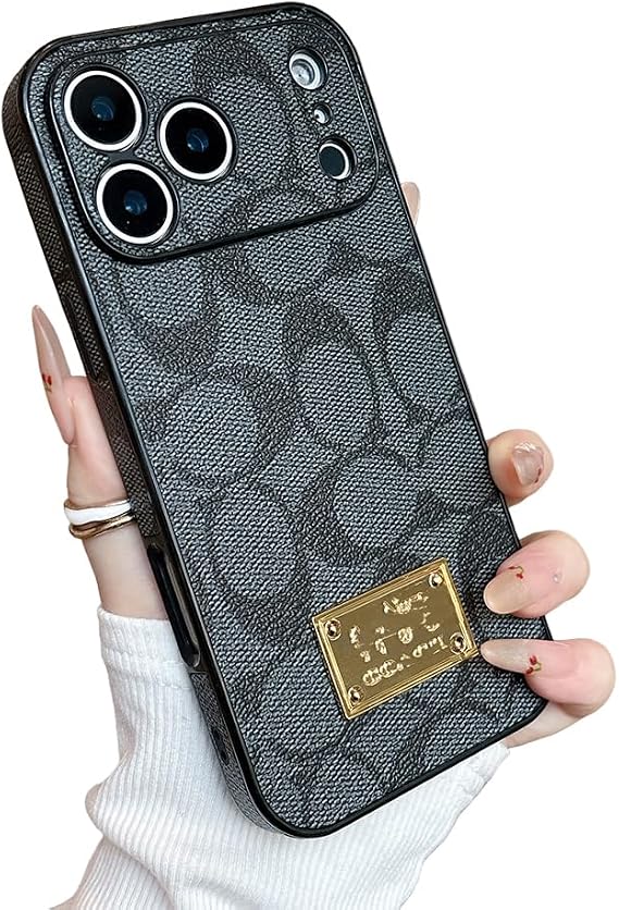 Luxury Phone Case for iPhone 17 Pro Max with Camera Lens Protect,Fashion Pattern Pu Leather Slim Shockproof Anti-Scratch Designer Classical Cover Case Compatible with iPhone 17ProMax(Black)
