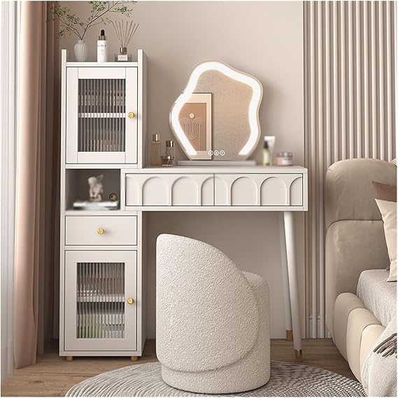 Dressing Table Cream Style Dressing Table, Simple Bedroom Storage Cabinet, Bedside Table Dressing Table Dressing Table with Mirror