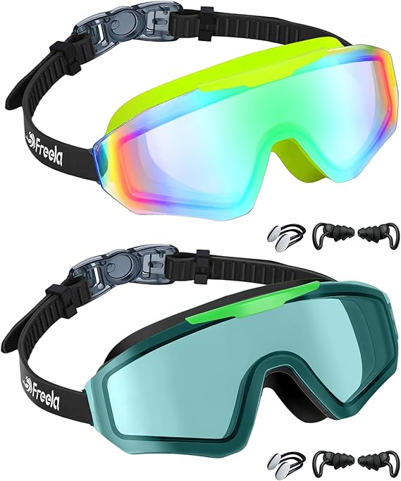 Freela 2 Pack Kids Swim Goggles for 8-16, Anti-Fog UV Protection Extra Silicone Layer Swimming Goggles for Youth Boys Girls
