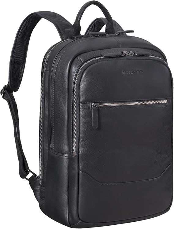 STILORD Maxor XL Business Backpack Men's Leather Large Laptop Backpack 17 Inch with 2 Laptop Compartments Vintage Work Backpack Genuine Leather Backpack Many Compartments Clip-on Colour: Black