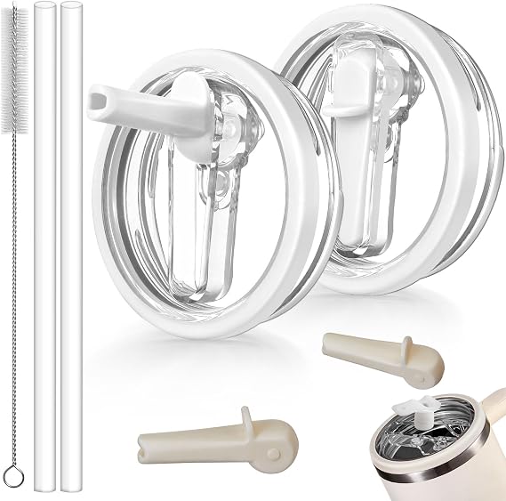 2 Pack 40 oz Leak Proof Flip Straw Lid Replacement for Stanley H2.0 Quencher & ProTour, White