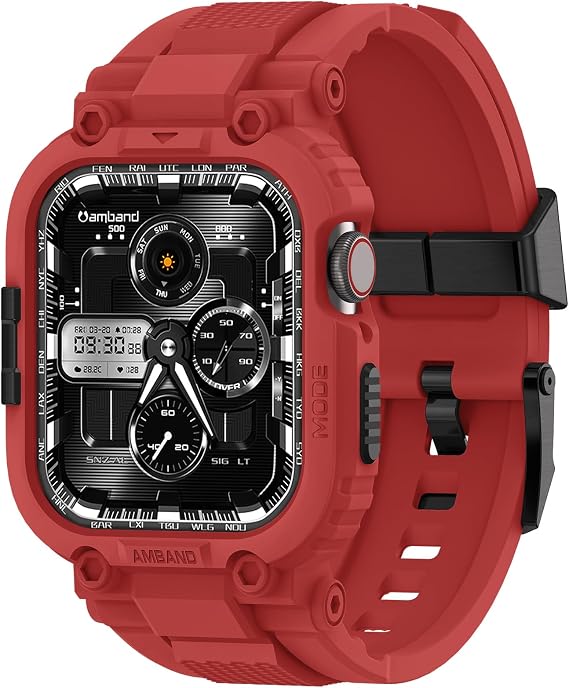 amBand Bands Compatible with Apple Watch 9/8/7/SE (3/2/1)/6/5/4 45mm/44mm Case for Men, M1 Sport Series Rugged Bumper Protective Cover for iWatch SE3/SE2/6/SE/5/4 44 mm - Mars Red