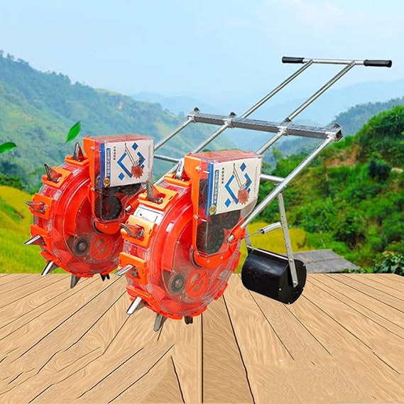 Portable Manual Seeder w/16 Seed Plates, Double Row Sowing Spreaders, Hand-Push Garden Seeder Roller Seeding and Fertilizer Applicator, Manual Planter for Lawn & Garden Planting,7