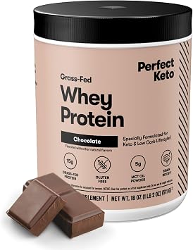 Perfect Keto Pure Whey Protein Powder Isolate Delicious 100% Grass Fed Meal Replacement Shake No Artificials, Gluten Free, Soy Free, Non-GMO Chocolate