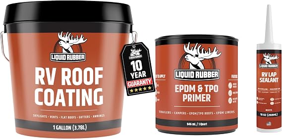 Liquid Rubber RV Roof Coating - Solar Reflective Sealant - 1Q EPDM Primer, 1qt Lap Sealant