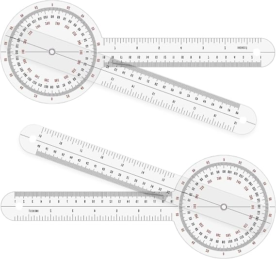 2 Pcs Goniometer 12 inch, Transparent Orthopedic Angle Ruler, 360 Degree Clear Protractor Physical Therapy, for Body Measuring Tape Goniometer Protractor Ruler