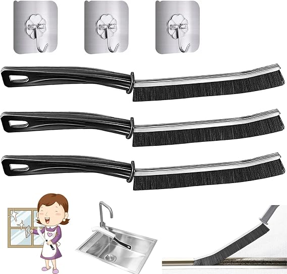 Gap Cleaning Brush, Crevice Gap Cleaning Brush, Dead Corners Multifunctional Brushes, Window Track Groove Cleaning Brushes for Shutter Door Window Track Kitchen (3PCS-Black)