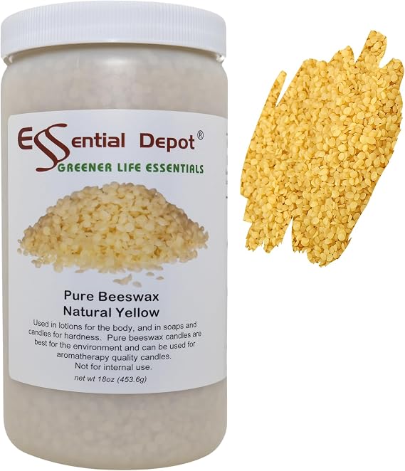Bees Wax Pastilles Pearls - Yellow - 18 oz net Weight - No Additives - No Bleach - Twice Filtered - Safety Sealed HDPE Container with Resealable Cap