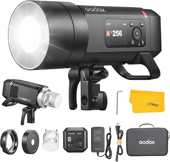 Godox AD400Pro II AD400ProII GN72 400 Ws 2.4G TTL 1/8000s HSS One-Tap Sync with X3 Trigger 16 Colour Group Display Bi-Colour Modelling Lamp