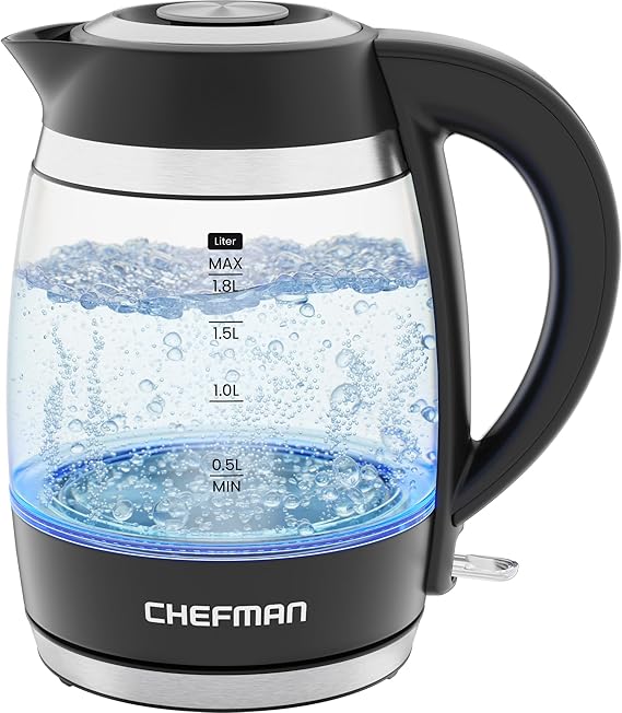 Chefman Glass Electric Kettle 1.8L 3000W, Auto Shut-Off, BPA Free