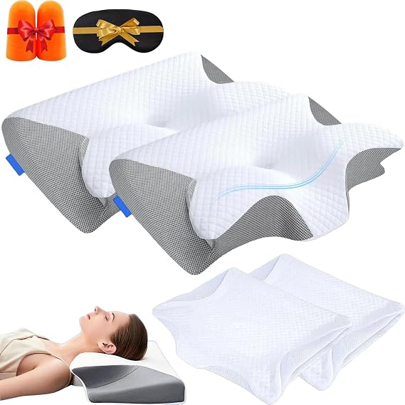 GDSAFS 2026 Upgrade Neck Pillows, Neck Pillow Hospitality Collection with Neck Pillows Case, Memory Foam Ergonomic Orthopedic Bed Pillows for Side