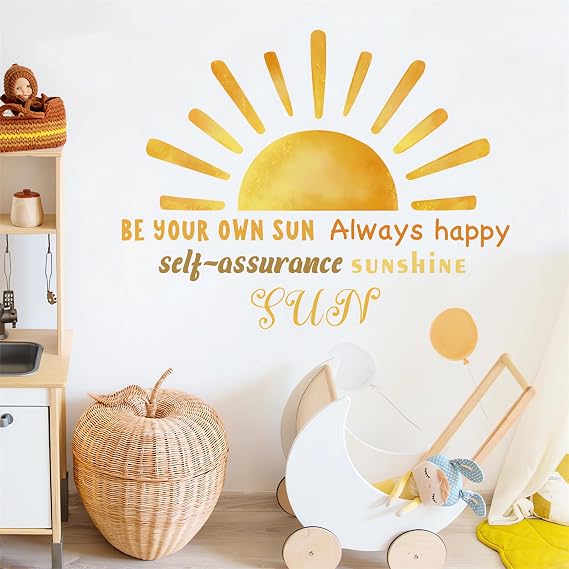 Sun Inspirational Quotes Wall Stickers Sunshine Wall Art Decals | Motivational Phrases Sunrise Removable Vinyl Peel and Stick Baby Kids Room Nursery Bedroom Classroom Playroom Art Home Decor