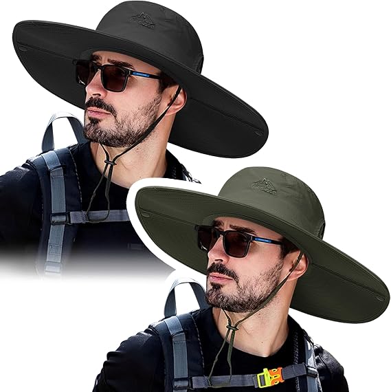 Cooltto 2 Pack Wide Brim Sun Hats Army Green + Black