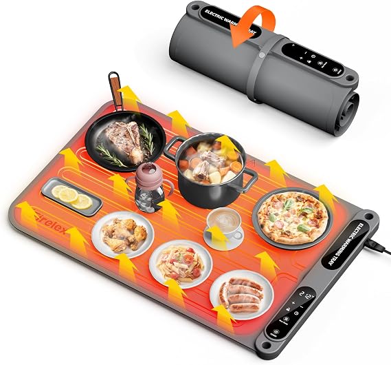 Food Warming Mat for Buffet, Silicone Food Warm Mat with Timer & 7-Temp Settings, 8s Fast Heat, The Keep Meals Warm for Parties, Family Dinners, Gray