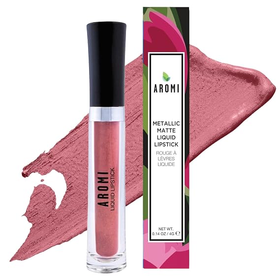 Aromi Chestnut Rose Metallic Liquid Lipstick, Shimmery (Alpine Bloom)