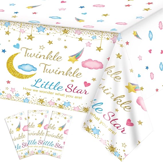 Oigco 3 Packs Twinkle Twinkle Little Star Gender Reveal Party Decorations Tablecloths,Pink Blue Little Star Gender Reveal Tablecloth for Baby Shower Supplies, 54" x 108"