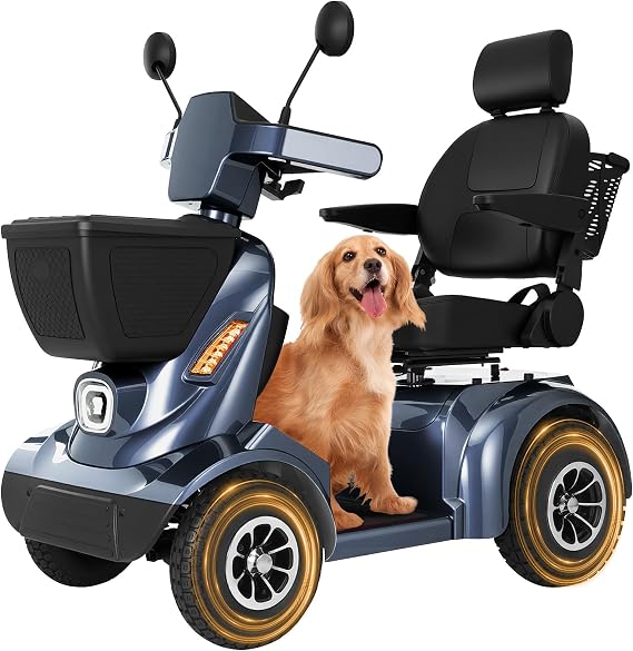 MS09 MAX All-Terrain 1000W Electric Mobility Scooter for Adults & Seniors, 500 LBS Load, 32 Miles Range Heavy-Duty Powered Wheelchair with Bluetooth, Front & Rear Storage Baskets, Off-Road Suspension