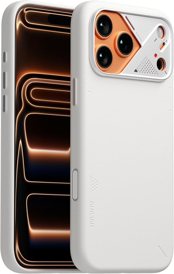 Aulumu A17 Vegan Leather CoolHyper iPhone 17 Pro Case | Camera Control | with Cooling Fins | Luxury Comfort | Compatible with MagSafe | Complete Wrap-Around - White
