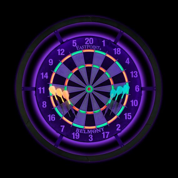 EastPoint Blacklight Dart Board, Man Cave, 18" Sisal, 6 Steel Tip Darts