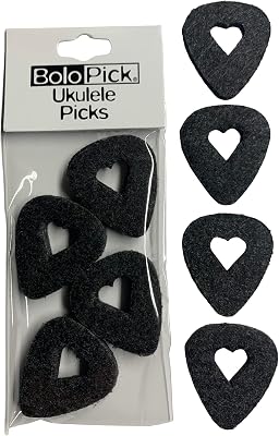 Ukulele Picks, Bolopick 8 Pack Felt Uke Pick with Easy Grip Heart Cut-out, for Ukulele, Guitar, Bass, Autoharp, and Banjo Z Black Heart 8 Pack