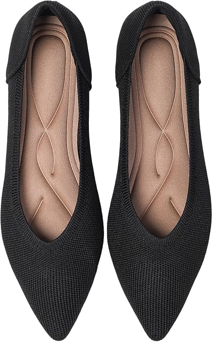 feabtonbd Women's Flats Shoes Pointed Toe Knit Ballet Comfortable Dressy Slip On Leopard Flat