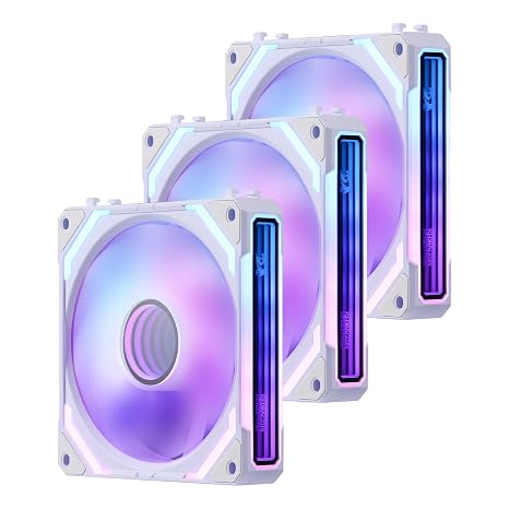Redragon GCF012 Reverse 120mm PC Case Fan, Daisy-Chain Connection, 5V 3Pin ARGB Lighting, 4 Pin PWM Case Fan, for Radiator/Computer Case Cooling, 120x120x25mm, 3 Pack, White