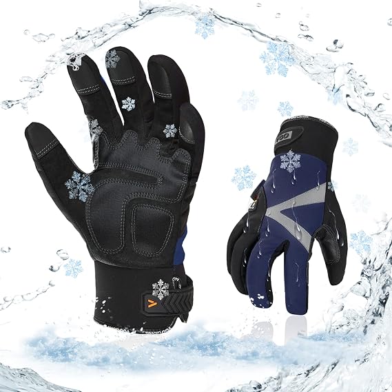 Vgo... 1-Pair -4F or above 3M Thinsulate C100 Lined High Dexterity Touchscreen Synthetic Leather Winter Warm Work Gloves, Waterproof Insert (Size XL, Dark Blue, SL8777FW)