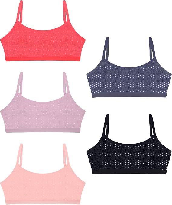 Donella Cami Bra for Girls - Stretch Cotton Girls Training Bra 5 Pack