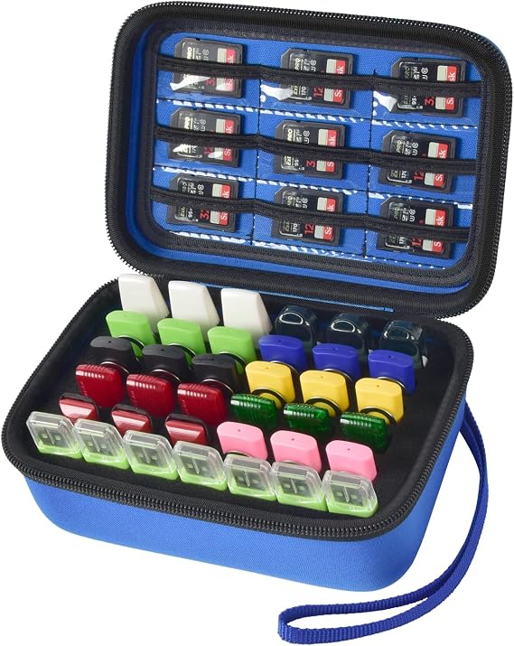 USB Flash Drive Case, SD Card Holder Compatible with Thumb Drive, Memory Cards, SDXC SDHC Storage Bag, Electronic Accessories Organizer for SanDisk for Samsung for Inland (Blue)