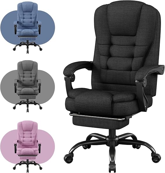 SITMOD Executive Office Chair with Footrest, Pocket Spring Fabric Desk Chair, High Back Thick Padding Computer Chair with Linkage Armrests, 90-150° Reclining Ergonomic Task Chair, Black