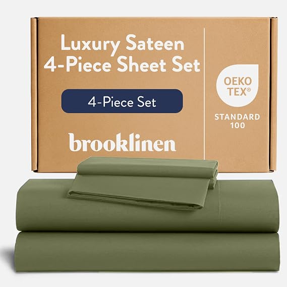 Brooklinen Sateen 4-Pc Sheet Set Hotel-Quality Luxury - King, Fresh Moss