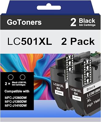 GoToners LC501XL Black Ink Cartridges Compatible for Brother LC501 XL Black Compatible with MFC-J1360DW MFC-J1410DW MFC-J1260W Printer 2 Black
