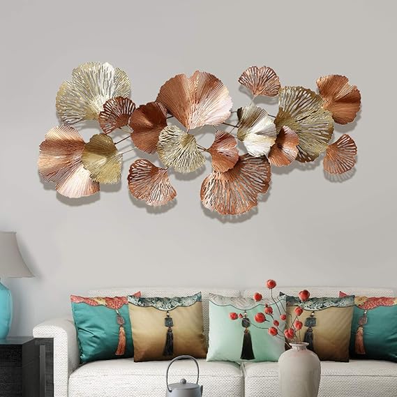 Creative Metal Ginkgo Leaf Wall Decoration, Handmade 3D Artwork Wall Decoration Wall Sculpture, Suitable for Living Room Hallrur Bedroom Wall Background Wall Tobways 53,15 * 24,41in